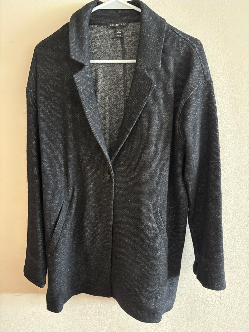 Eileen Fisher Dark Charcoal Gray Single-Button Blazer Jacket